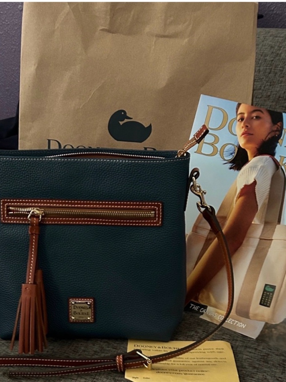 Dooney & Bourke- Authentic 🍀 NWT! Teal Pebbled Leather Crossbody w/ Tassels - Picture 2 of 10